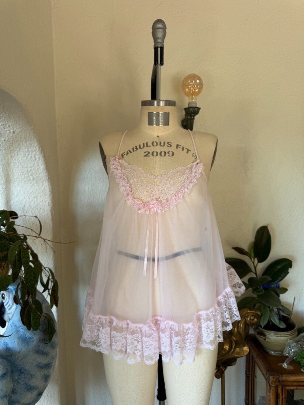 Vintage Pink Lace Trim Nightie Babydoll Dress Boudoir Style Tosca Lingerie VTG